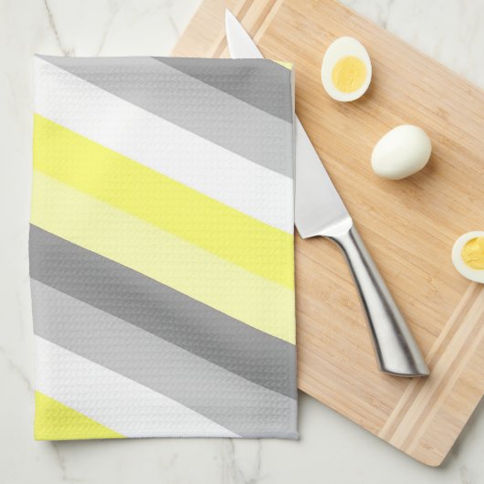 Gele, witte en grijze strepen theedoek (Quarter Fold)