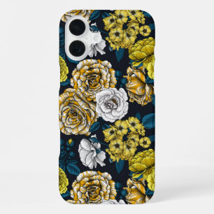 Gele, witte en tweekleurige rozen met blauwe blade iPhone 16 plus hoesje