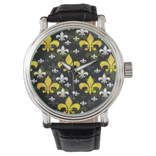 Gele witte fleur de lis horloge
