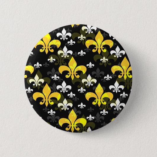 Gele witte fleur de lis ronde button 5,7 cm (Voorkant)