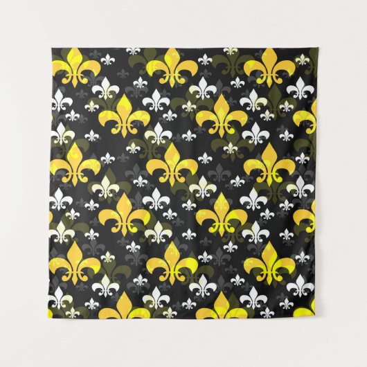Gele Witte Fleur De Lis Wandkleed (Voorkant)