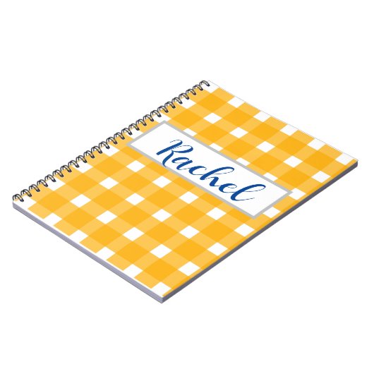 Gele witte gingham, gepersonaliseerd notitieboek (Linkerzijde)