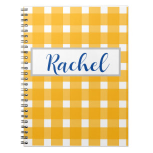 Gele witte gingham, gepersonaliseerd notitieboek