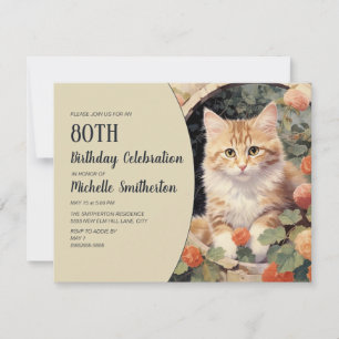 Gele Witte Kitten Boog 80ste Verjaardag Kaart