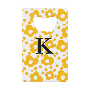 Gele witte madeliefjes bloempatroon voeg monogram kredietkaart flessenopener