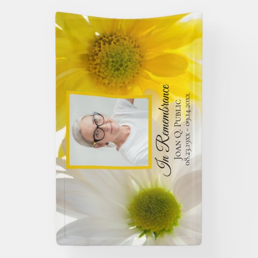 Gele witte madeliefjes viering van het leven begra spandoek (Verticaal)