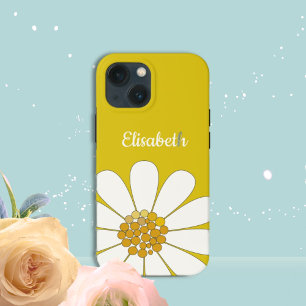 Gele Witte Moderne Madeliefjesbloem Personaliseer iPhone 13 Mini Hoesje