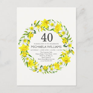 Gele Witte Narcissen 40e Verjaardagsuitnodiging Briefkaart