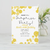 Gele & Witte Stippen Bubbel Surprise Feest Kaart (Staand voorkant)