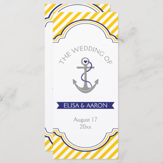 Gele witte strepen marine nautische bruiloft progr programma (Voorkant / Achterkant)