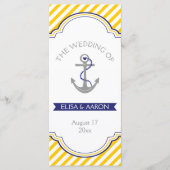 Gele witte strepen marine nautische bruiloft progr programma (Voorkant)