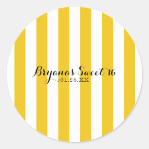 Gele & Witte Strepen Modern Gestreepte Aangepaste Ronde Sticker
