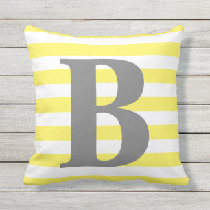 Gele Witte Strepen Monogram Eerste Vierkant Buitenkussen