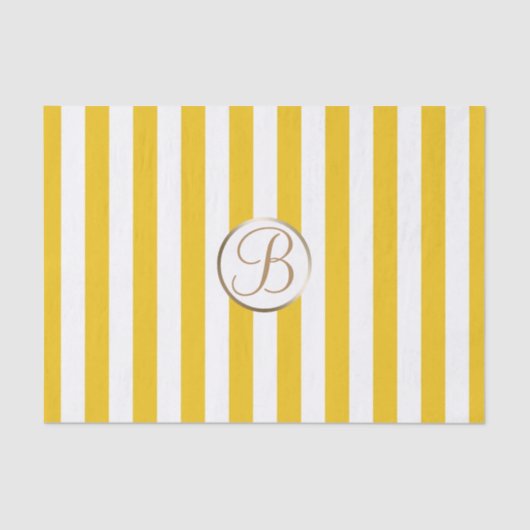 Gele witte strepen Monogram Letter Initiaal Tissuepapier (Voorkant)