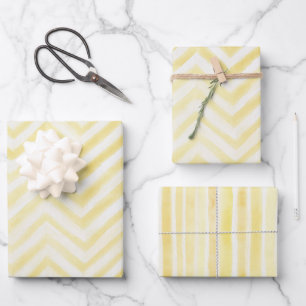Gele Witte Zigzag Strepen Verjaardag Inpakpapier Vel