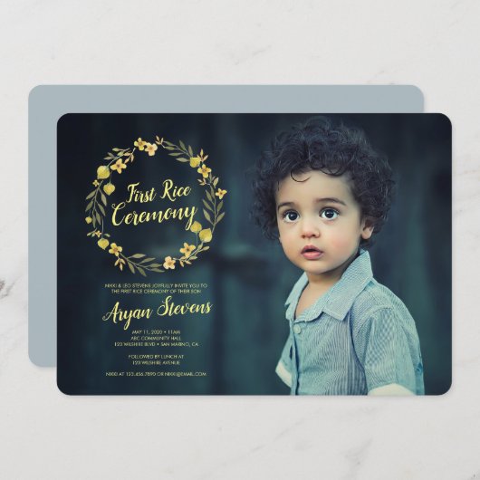 Gele Wreath First Rice Ceremony Kaart (Voorkant / Achterkant)
