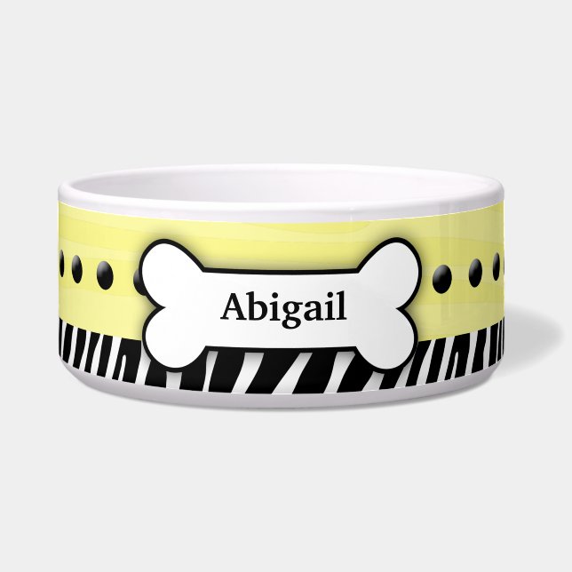 Gele Zebra Stripe Custom Pet Dog Food Bowl Voerbakje (Voorkant)