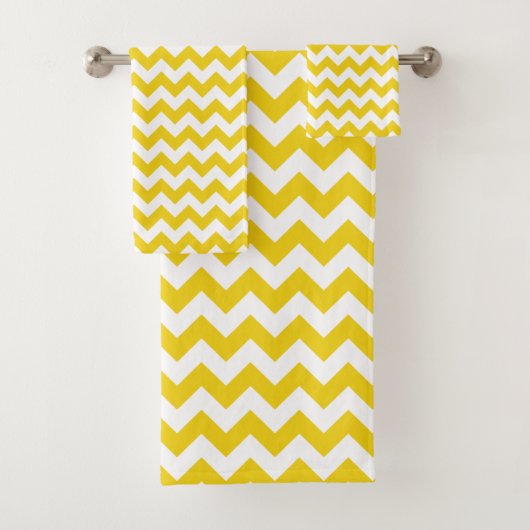 Gele zigzag, gele Chevron, geometrisch patroon Bad Handdoek (Insitu)