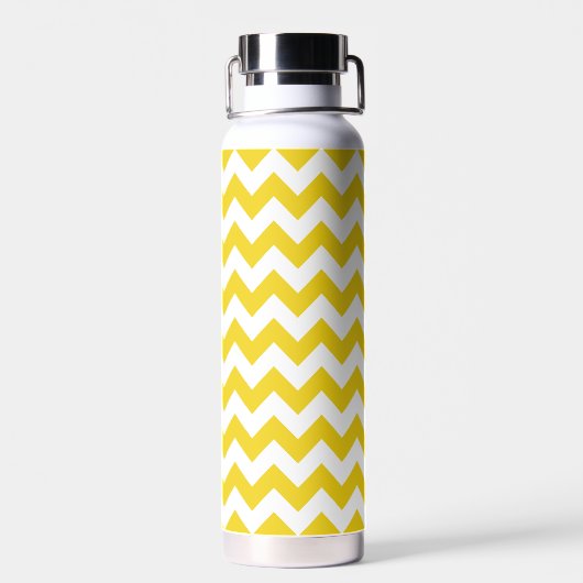 Gele zigzag, gele Chevron, geometrisch patroon Waterfles (Achterkant)
