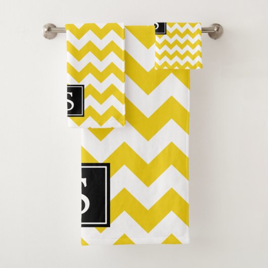 Gele zigzag, Gele Chevron, Monogram Bad Handdoek (Insitu)