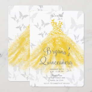 Gele Zilveren Vlinder Dansjurk Quinceañera Kaart