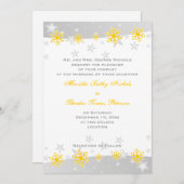 Gele, zilvergrijze sneeuwvlok bruiloft uitnodiging (Voorkant / Achterkant)