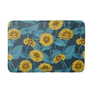 Gele Zinnias op donkerblauw Badmat