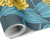 Gele Zinnias op donkerblauw Cadeaupapier (Rol Hoek)