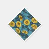 Gele Zinnias op donkerblauw Servet (Hoek)
