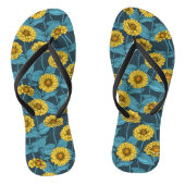 Gele Zinnias op donkerblauw Teenslippers (Voetbed)