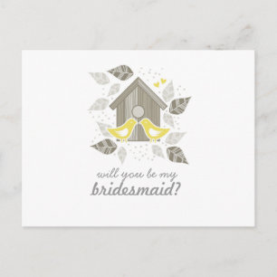 Gele zoenende vogels Mijn bruidsmeisje horizontaal Uitnodiging Briefkaart