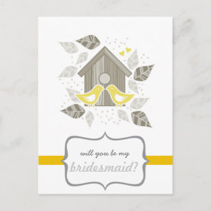 Gele zoenende vogels mijn bruidsmeisje uitnodiging briefkaart