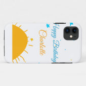 Gele zon blauwe sterren happy birthday naamtekst t Case-Mate iPhone case (Achterkant (horizontaal))