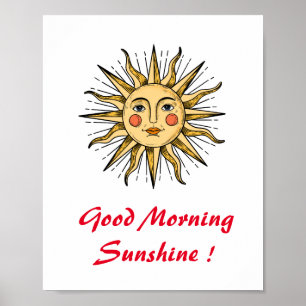 Gele zon met een gezicht (Goedemorgen Zonneschijn) Poster