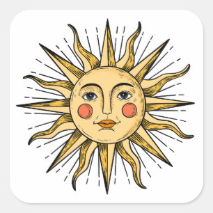 Gele zon met een gezicht vierkante sticker