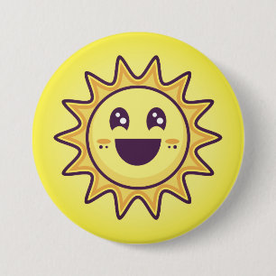 Gele Zon met een Happy Face Ronde Button 7,6 Cm