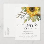 GELE ZONNEBLOEM AQUAREL FLORAL SAVE THE DATE AANKONDIGINGSKAART (Voorkant / Achterkant)