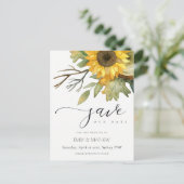 GELE ZONNEBLOEM AQUAREL FLORAL SAVE THE DATE AANKONDIGINGSKAART (Staand voorkant)