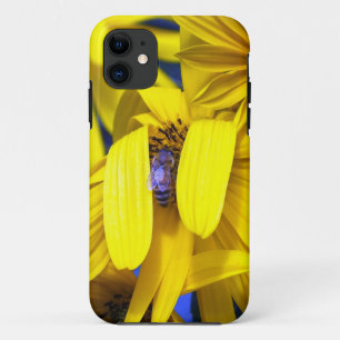 Gele zonnebloem, blauwe bijen iPhone 5 Hoesje