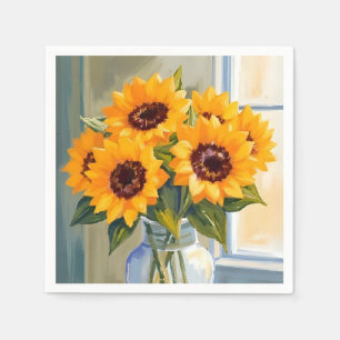 Gele Zonnebloem Boeket Waterverf Bloemen Servet
