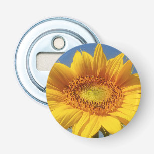 Gele zonnebloem button flesopener