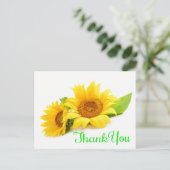 Gele Zonnebloem Dank u Groene Trouwbloemen Briefkaart (Staand voorkant)