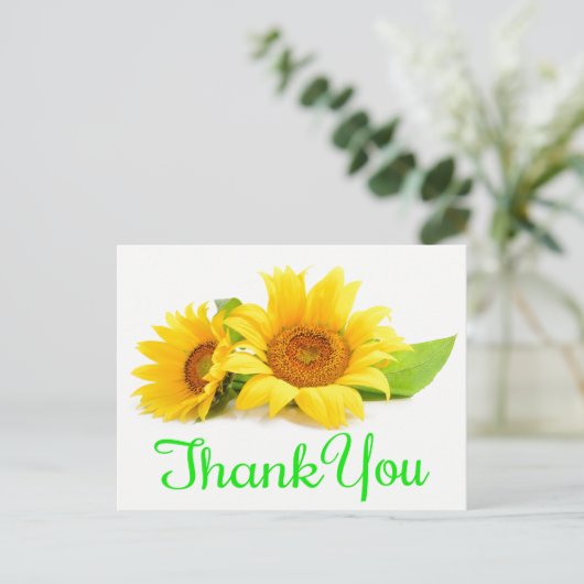 Gele Zonnebloem Dank u Groene Trouwbloemen Briefkaart (Staand voorkant)