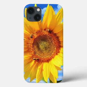 Gele Zonnebloem en Bijen op Blue Sky iPhone Case