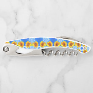 Gele zonnebloem en bijen op de blauwe hemel - zome kurkentrekker