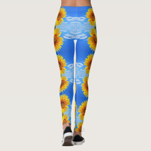 Gele zonnebloem en bijen op de blauwe hemel - zome leggings
