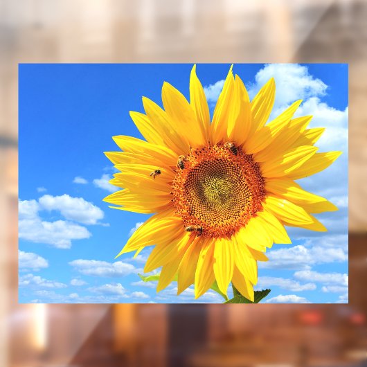 Gele zonnebloem en bijen op de blauwe hemel - zome raamsticker (Vel 2)