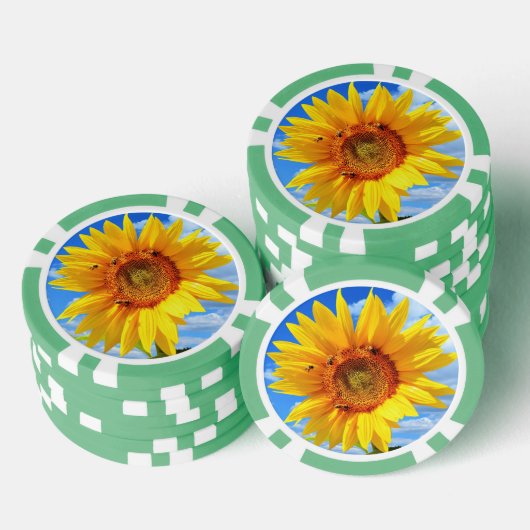 Gele Zonnebloem en Bijen Poker Chips (Opstapeling)