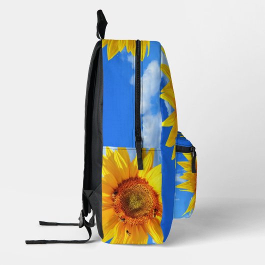 Gele Zonnebloem en Bijen Rugzak Blauwe Hemel (Links)