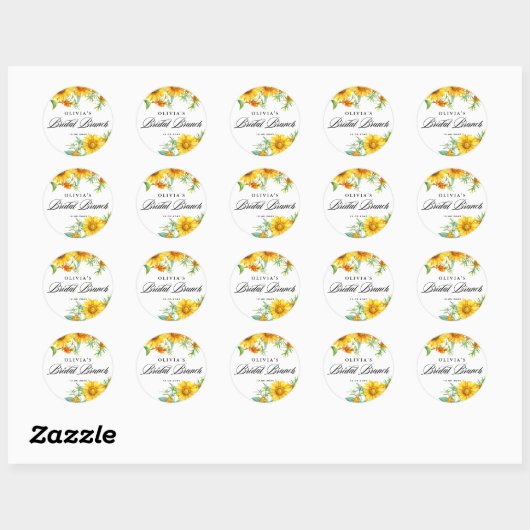 Gele Zonnebloem en Seabuckthorn Bruids Brunch Ronde Sticker (Vel)